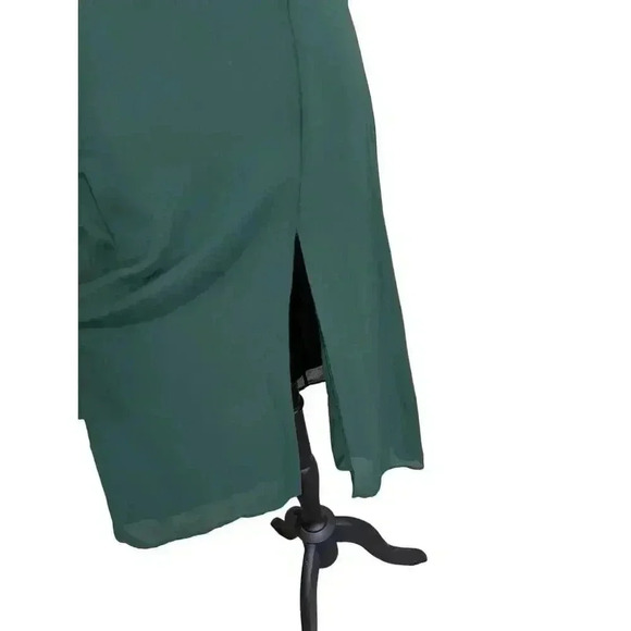 New Hunter Green Tie Spaghetti Straps Dress Front Slit Size S Back Zipper - Picture 2 of 6